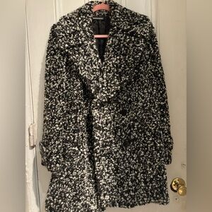 Diane von Furstenburg chic black and white teddy dress coat